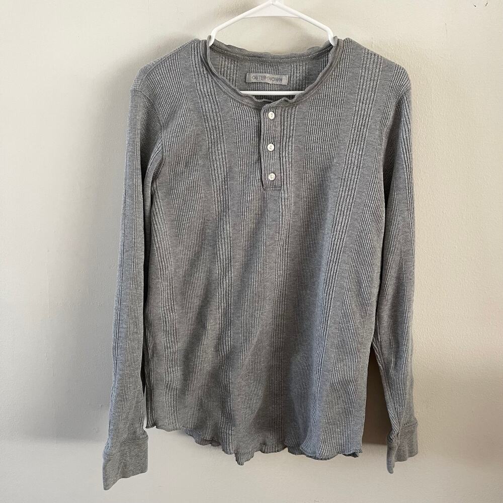 Outerknown Thermal Henley Shirt Heather Grey Long Sleeve Everyday Mens Large
